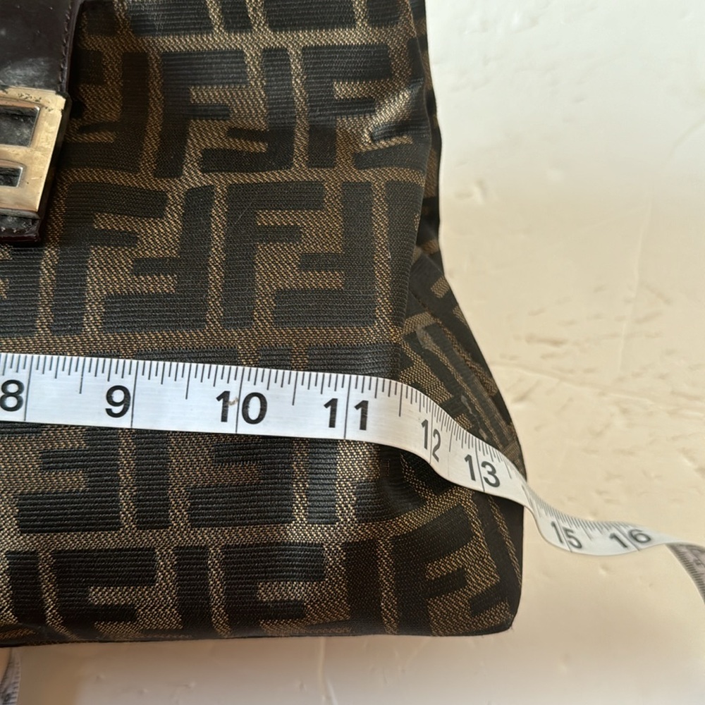 Fendi Brown Logo Canvas Shoulder Bag with Dark Brown Leather Trim - Picture 8 of 14